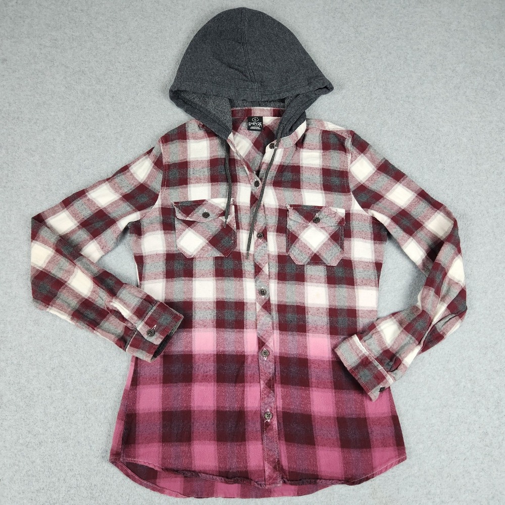 Empyre Flannel Hooded Shirt Women S Multicolor Ombre Plaid Long Sleeve Button Up